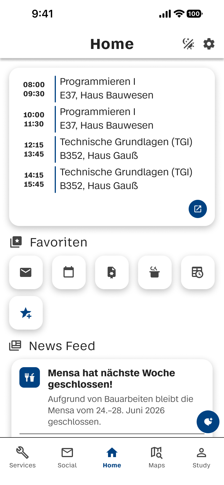 Dashboard des BHT Campus Hub.