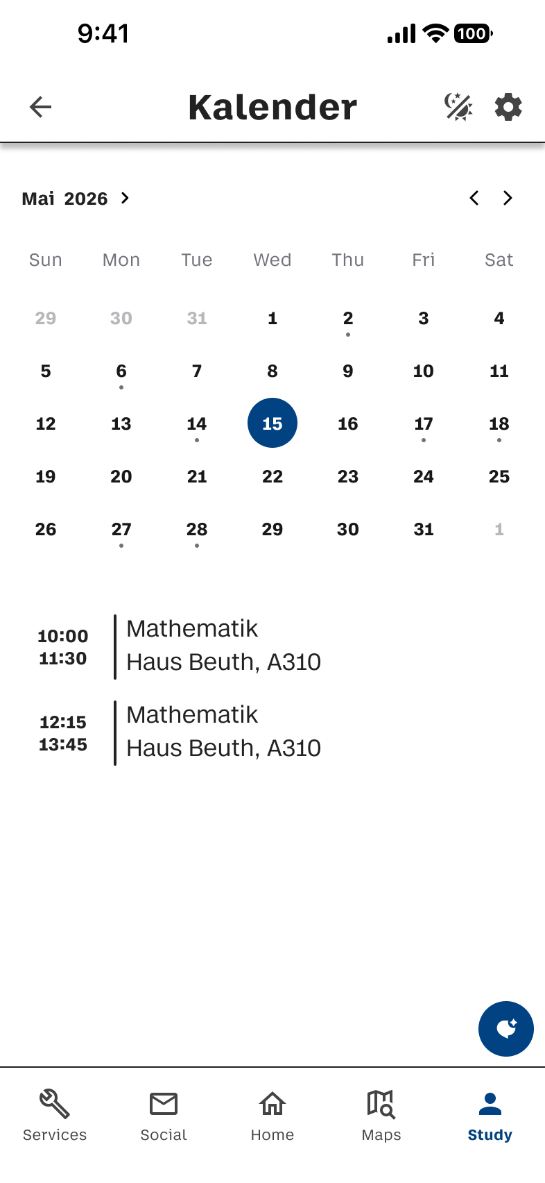Finaler Kalender-Screen.