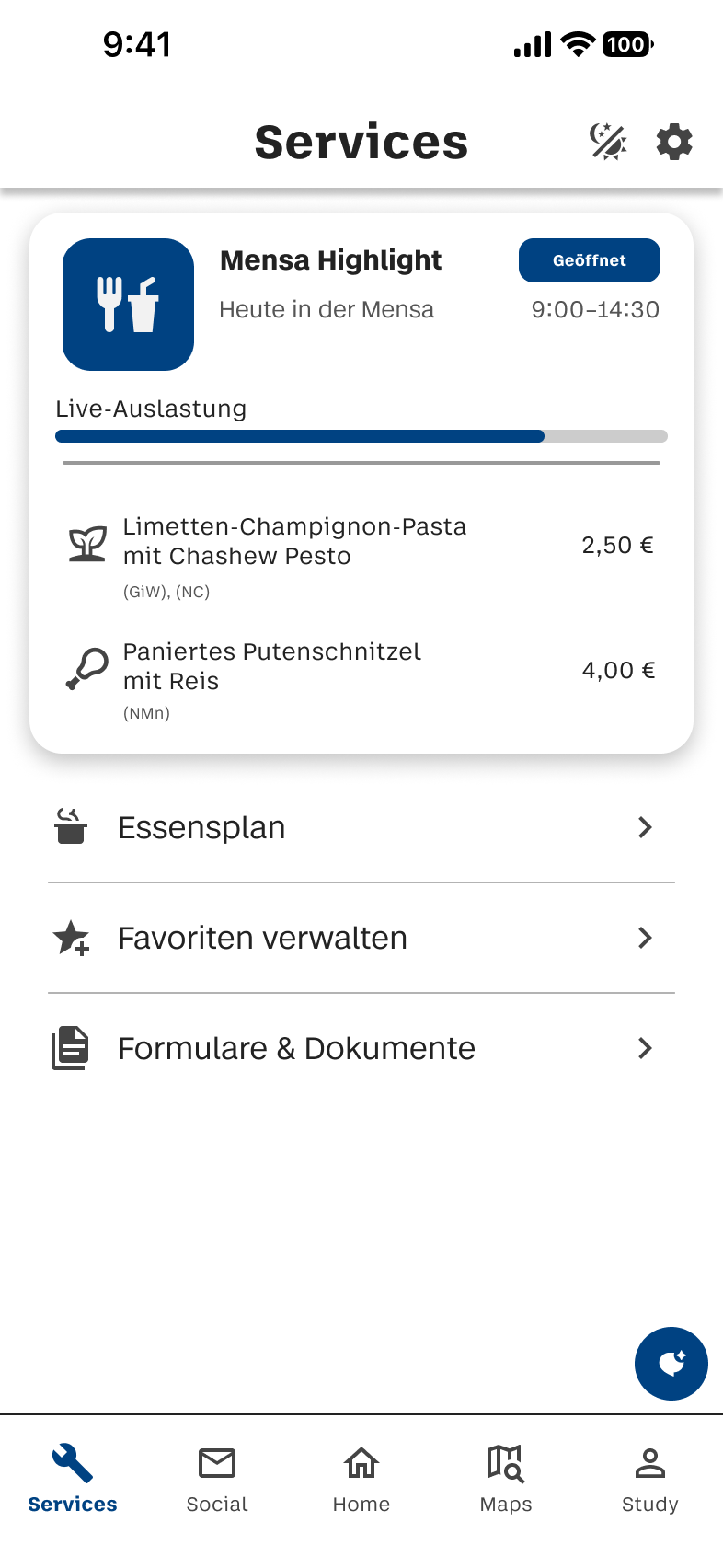 Finaler Service-Screen.
