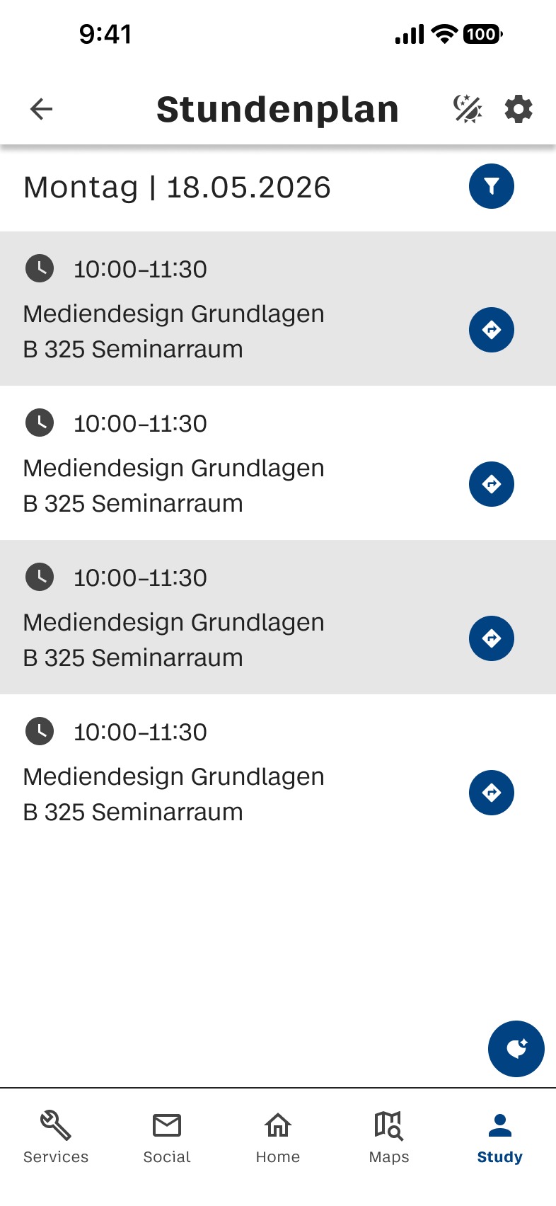 Finaler Stundenplan-Screen.
