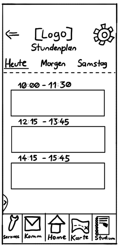 Papier-Wireframe des Stundenplan-Screens