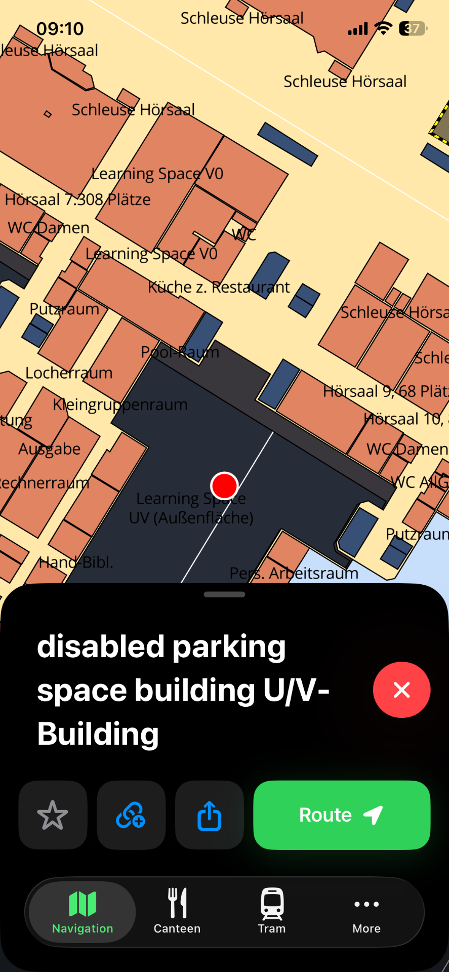 Ausgewählter barrierefreier Parkplatz mit Detailkarte